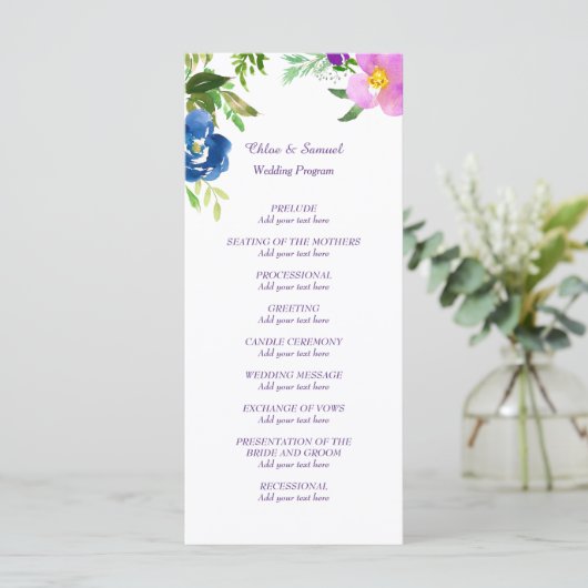 Blue Violet Garden Wedding Programme Programmakaart (Staand voorkant)