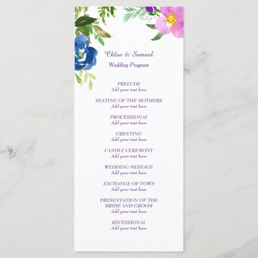 Blue Violet Garden Wedding Programme Programmakaart (Voorkant)