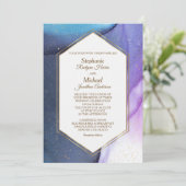 Blue Violet Gold Confetti Waterverf Wedding Kaart (Staand voorkant)