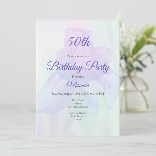 Blue Violet Iris Digital-Waterverf Kaart (Staand voorkant)