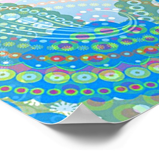 Blue Violet Lime Green Paisley Floral Art Pattern Poster (Hoek)