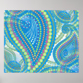 Blue Violet Lime Green Paisley Floral Art Pattern Poster (Voorkant)