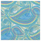 Blue Violet Lime Green Paisley Floral Art Pattern Stof (Close Up)