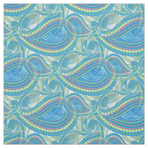 Blue Violet Lime Green Paisley Floral Art Pattern Stof