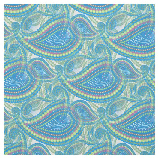Blue Violet Lime Green Paisley Floral Art Pattern Stof (Swatch)