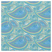 Blue Violet Lime Green Paisley Floral Pattern Stof (Close Up)