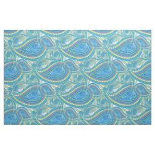 Blue Violet Lime Green Paisley Floral Pattern Stof