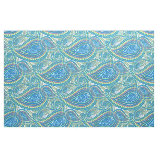 Blue Violet Lime Green Paisley Floral Pattern Stof (Fat Quarter)