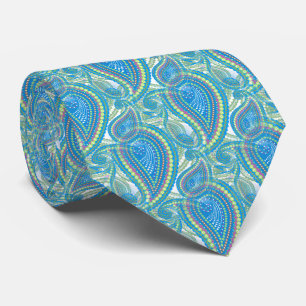 Blue Violet Lime Green Paisley Floral Pattern Stropdas