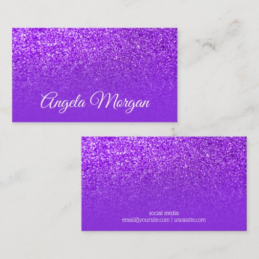Blue Violet Paars Ombre Glitter Foto Visitekaartje (Voorkant / Achterkant)