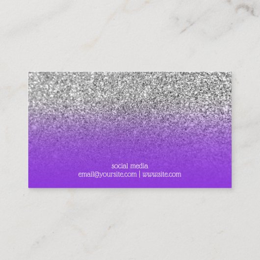 Blue Violet Paars Ombre Silver Glitter Foto Visitekaartje (Achterkant)