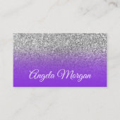 Blue Violet Paars Ombre Silver Glitter Foto Visitekaartje (Voorkant)