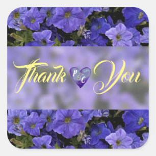 Blue Violet Petunias bruiloft Dank u Vierkante Sticker