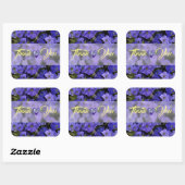 Blue Violet Petunias bruiloft Dank u Vierkante Sticker (Vel)