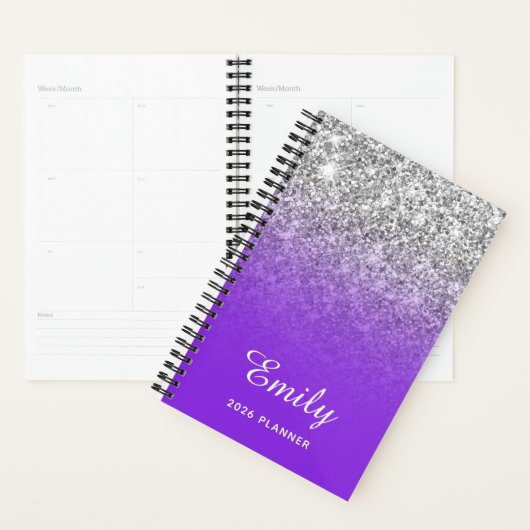 Blue Violet Silver Glitter Ombre Persoonlijk Planner (Display)