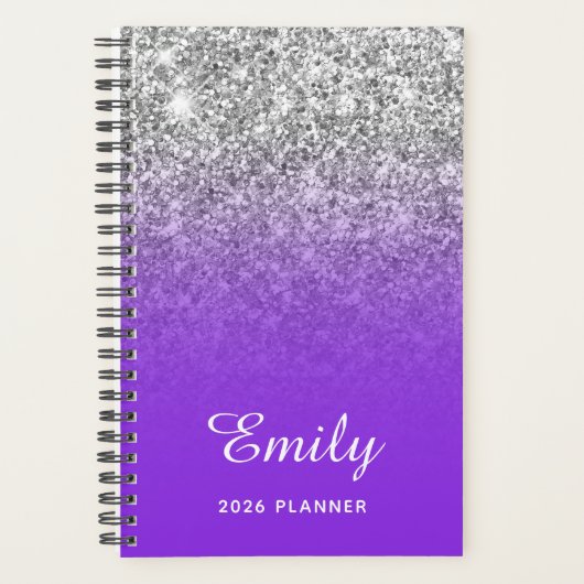 Blue Violet Silver Glitter Ombre Persoonlijk Planner (Voorkant)