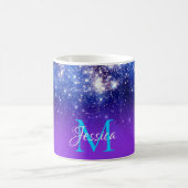 Blue Violet Sparkly Stars Celestial Ombre Monogram Koffiemok (Center)