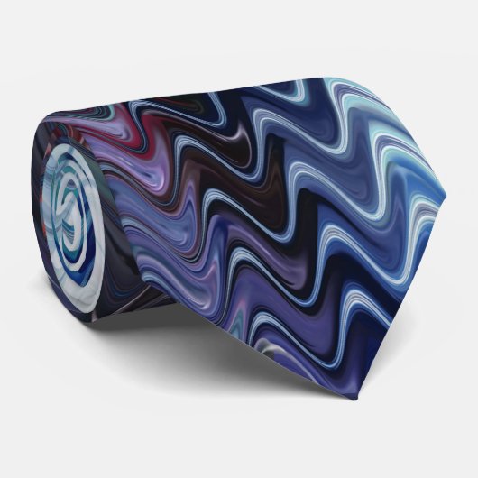 Blue Violet Teal White Marbling Abstraction Stropdas (Opgerold)