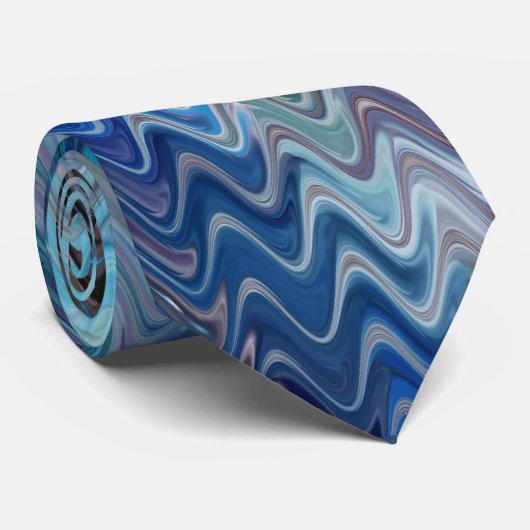 Blue Violet Teal White Marbling Abstraction Stropdas (Opgerold)