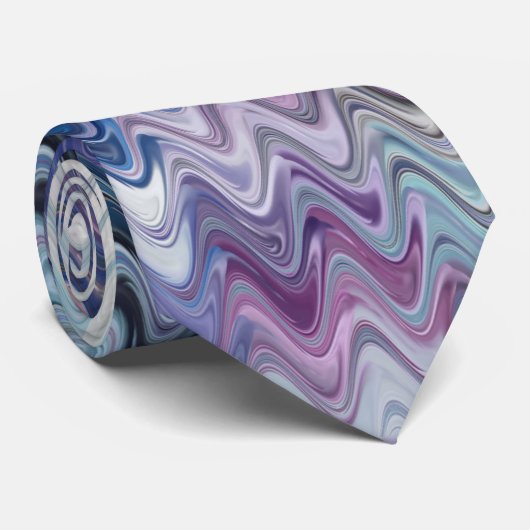 Blue Violet Teal White Marbling Abstraction Stropdas (Opgerold)