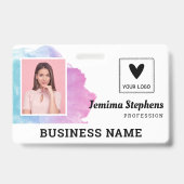 Blue Violet Waterverf Voeg je Logo medewerker toe Badge (Front)