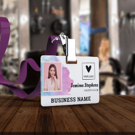 Blue Violet Waterverf Voeg je Logo medewerker toe Badge