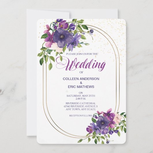 Blue Violet Wild Rozen Double Lijst Wedding Kaart (Voorkant)
