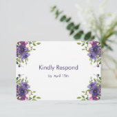 Blue Violet Wild Rozen Wedding RSVP Kaartje (Staand voorkant)