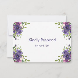 Blue Violet Wild Rozen Wedding RSVP Kaartje