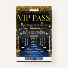 Blue VIP Pass Hollywood Red Carpet Birthday Badge