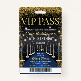 Blue VIP Pass Hollywood Red Carpet Birthday Badge