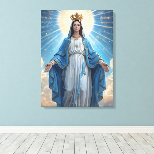 Blue Virgin Mary Heavenly Canvas Afdruk (Insitu (Houten vloer))