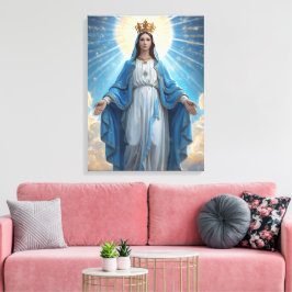 Blue Virgin Mary Heavenly Canvas Afdruk
