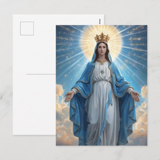 Blue VIrgin Mary Sympathy Gevouwen Wenskaart Feestdagenkaart (Voorkant / Achterkant)