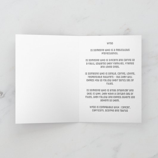 Blue Virgo Sign Birthday Kaart (Binnen)