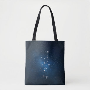Blue Virgo Zodiac Sign Constellation Tote Bag