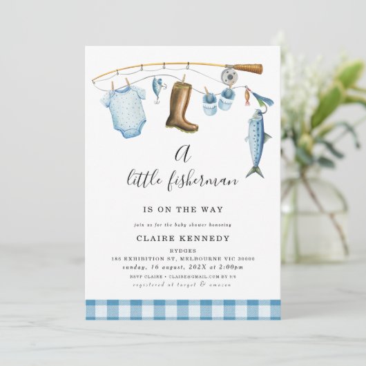 Blue Vist Little Fisherman Baby shower Kaart (Staand voorkant)