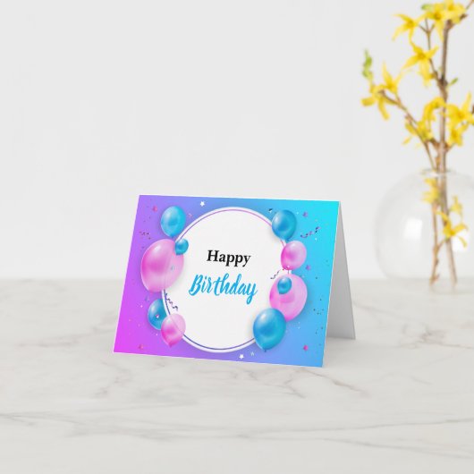 Blue Vivid Happy Birthday Wenskaart Kaart (Gele Bloem)