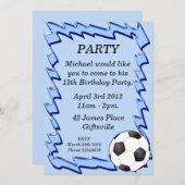 Blue Voetbal Birthday Party Invitation Kaart (Voorkant / Achterkant)
