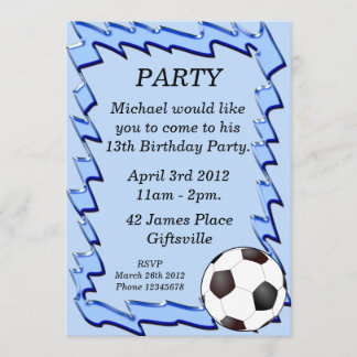Blue Voetbal Birthday Party Invitation Kaart