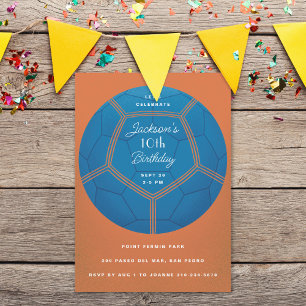 Blue Voetbal Birthday Party Kaart