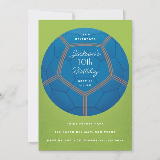 Blue Voetbal Birthday Party Kaart (Voorkant)