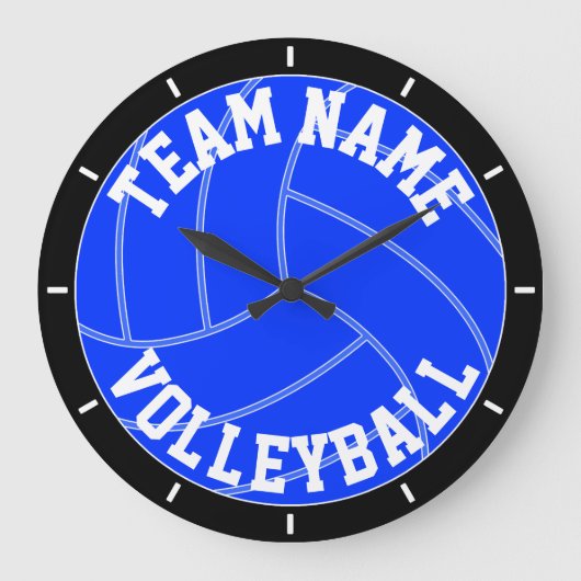 Blue Volleyball Custom Team Name/Text Wall Clock Grote Klok (Voorkant)