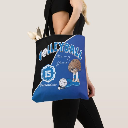 Blue Volleyball Diva Girl Tote Bag (Dichtbij)