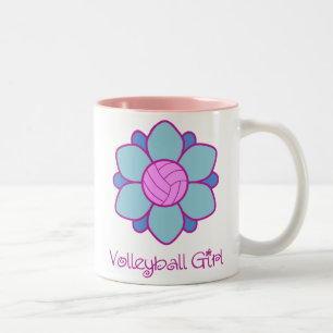 Blue Volleyball Girl Tweekleurige Koffiemok
