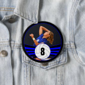 Blue Volleyball Player Custom Photo & Number Sport Ronde Button 4,0 Cm (In situ)