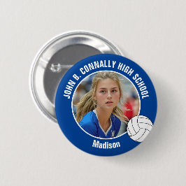 Blue Volleyball Player Photo High School Spirit Ronde Button 5,7 Cm