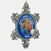 Blue Volleyball Player Photo High School Tin Sneeuwvlok Ornament (Links)