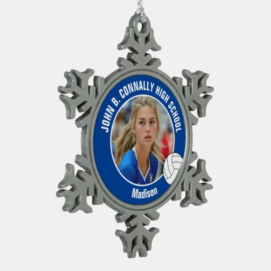 Blue Volleyball Player Photo High School Tin Sneeuwvlok Ornament (Links)