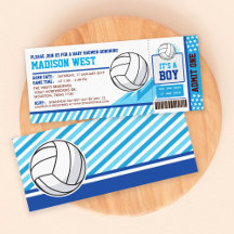 Blue Volleyball Ticket Pass Baby shower Uitnodigin